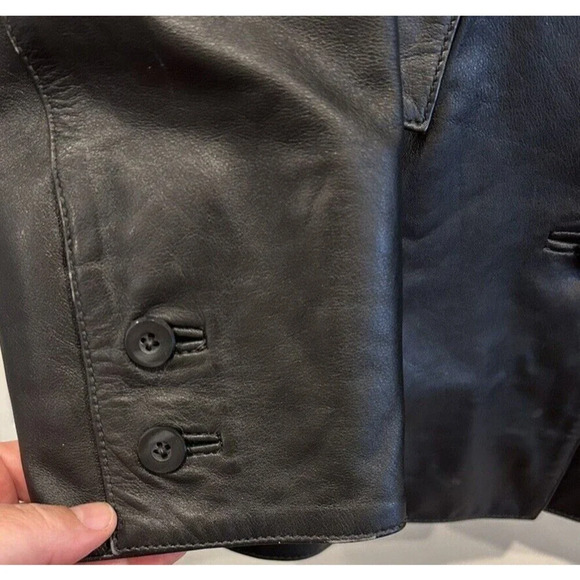 Gap Black Leather Jacket Button Front Flap Pockets Women’s Size M - Picture 4 of 9